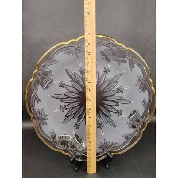 Mikasa Frosted Crystal Winter Bells with Gold trim 14 3/4" Hostess Platter USED - Picture 5 of 5